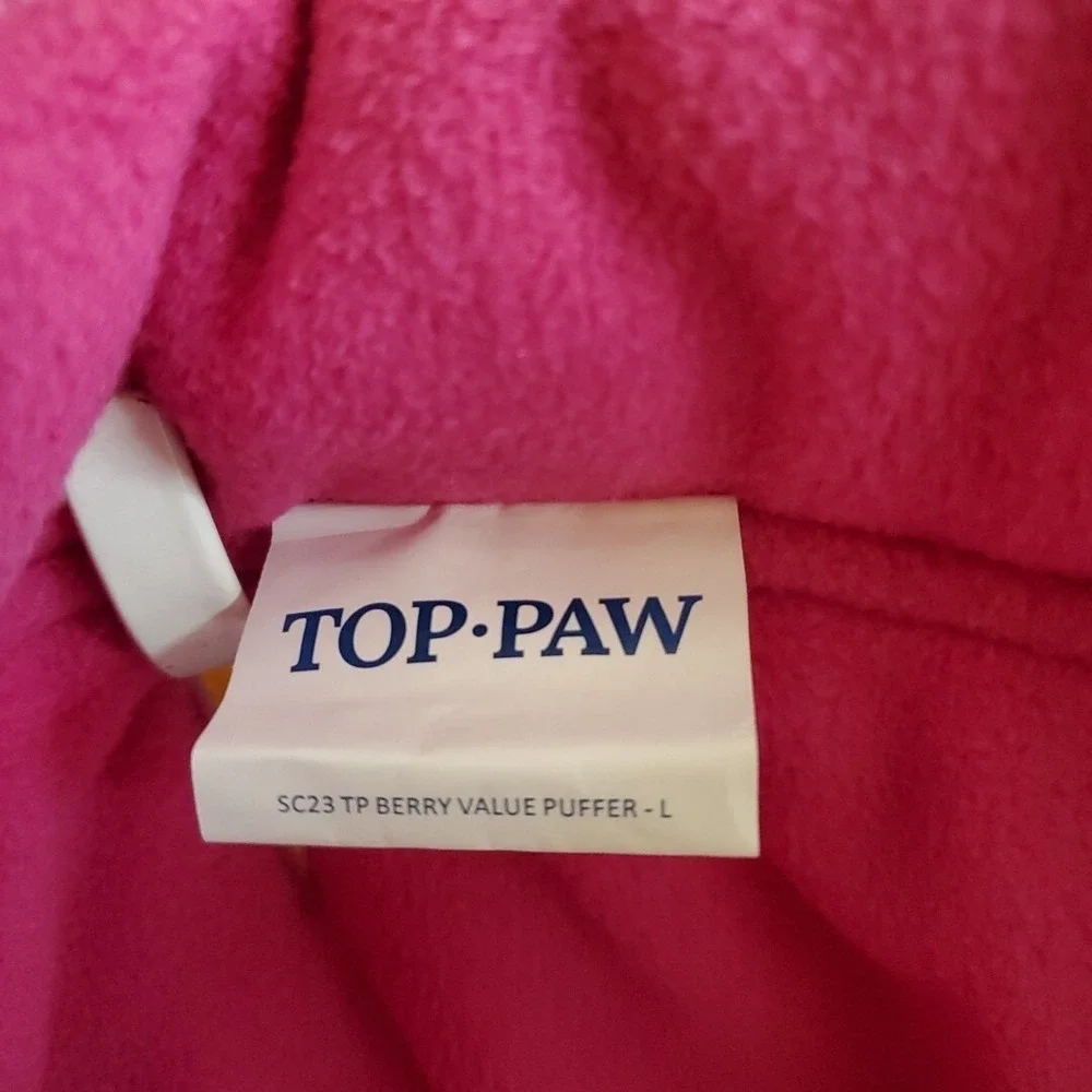 Top Paw Large Puffer Vest Dog Berry Pink Quilted Fleece Lined Winter Coat Jacket